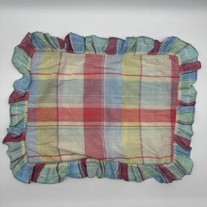 VTG Ralph Lauren Madras Plaid Ruffle Pillow Sham Case Cover Standard Cotton USA